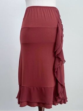 Intimissimi Terracotta Soft Modal Chiffon Ruffle Knee Length Slip Skirt Medium